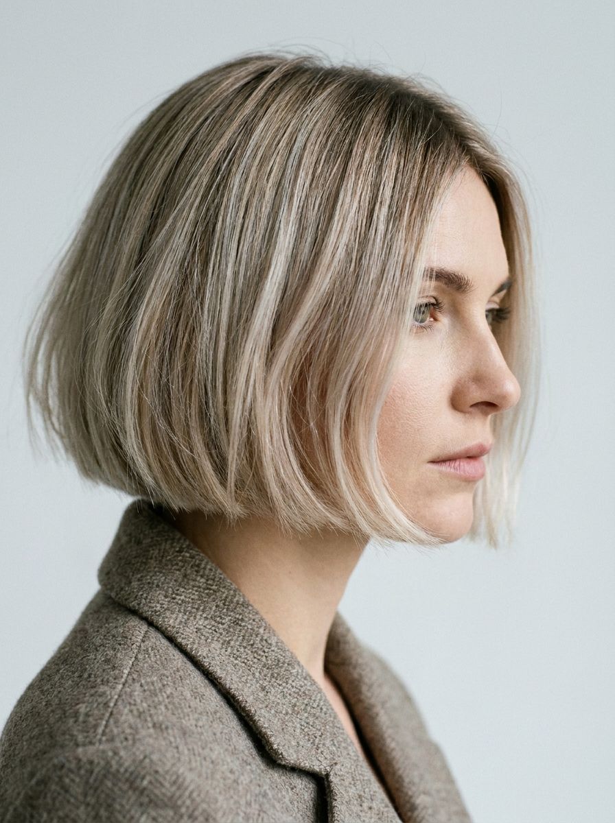 Eisiges Beige Blond auf einem Micro Bob - Haarfarben Ideen für kurze Haare